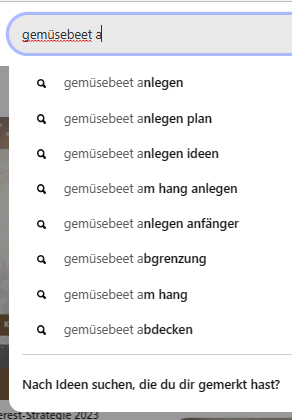ABC Suche in der Suchleiste bei Pinterest