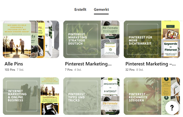 Aneinanderreihung der Pinnwände auf dem Pinterest Profil von Pin-dir-Natur